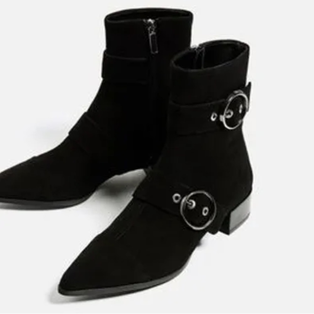 Zara Black Suede‎ Booties Sz. 36 NWT